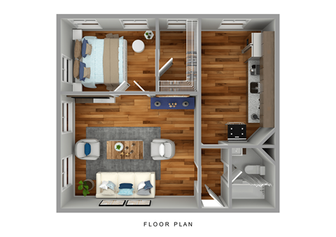 Floor plan for 1 bed, 1 bath, 700 sqft